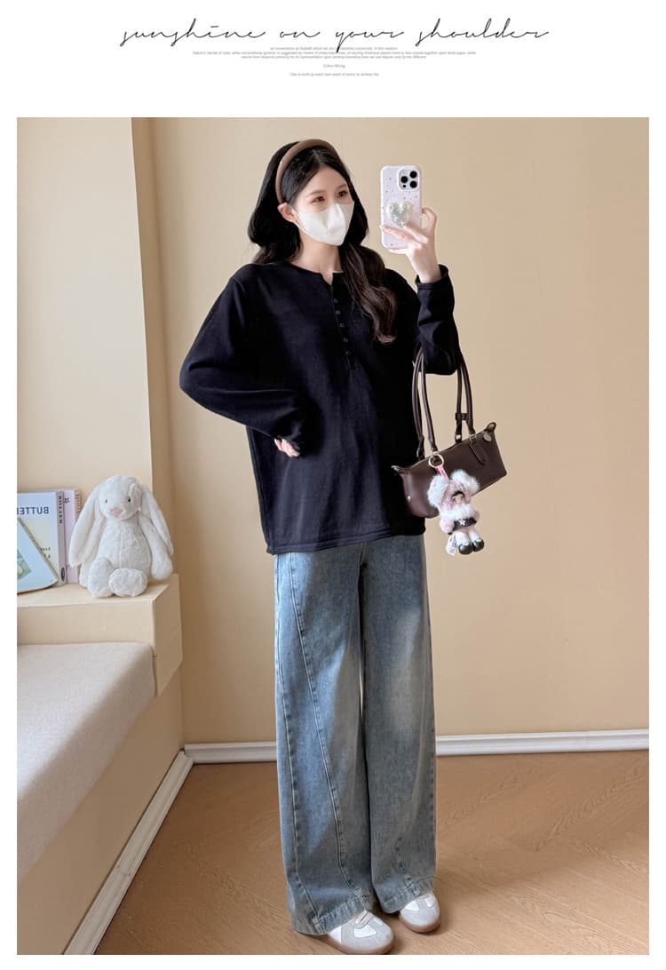 실사 새로운 임산부 가을 의상 얇은 스타일 패션 루즈핏 긴팔 연령 감소 스트라이프 맨위 조정 청바지 세트 상세 이미지 19