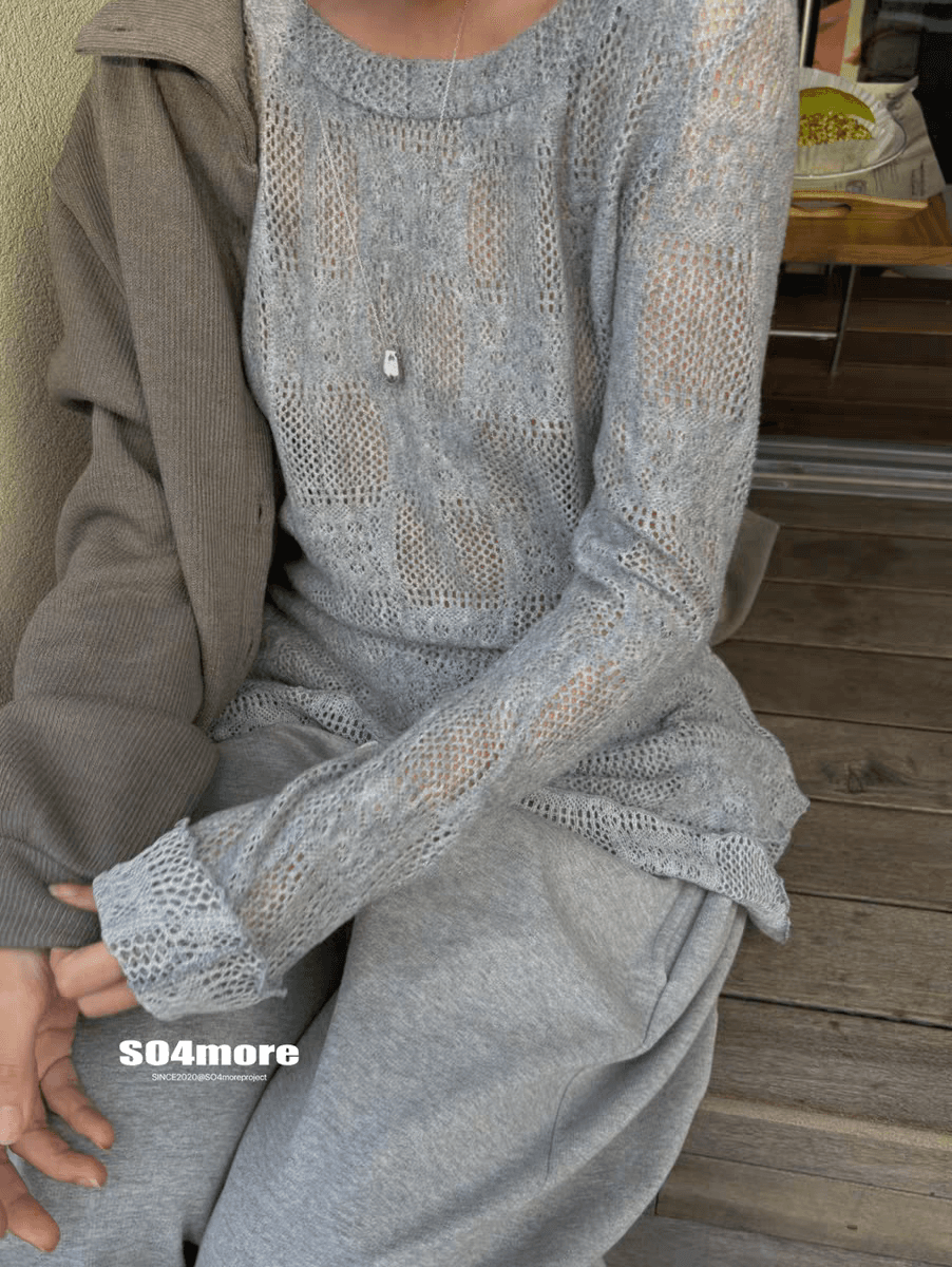 있음 창고 26 새로운 한국 작은 대중 측면 치마 홀로우 아웃 망상 니트 드레스 상세 이미지 13