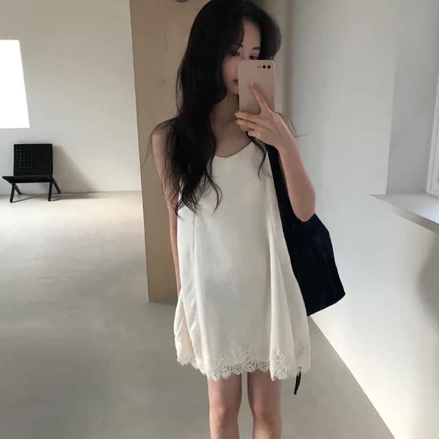 있음 선적 레이스 레이스 패치워크 슬립 드레스 랩스커트팬츠 스택 착용 다용도 중 섹션 드레스 상세 이미지 3