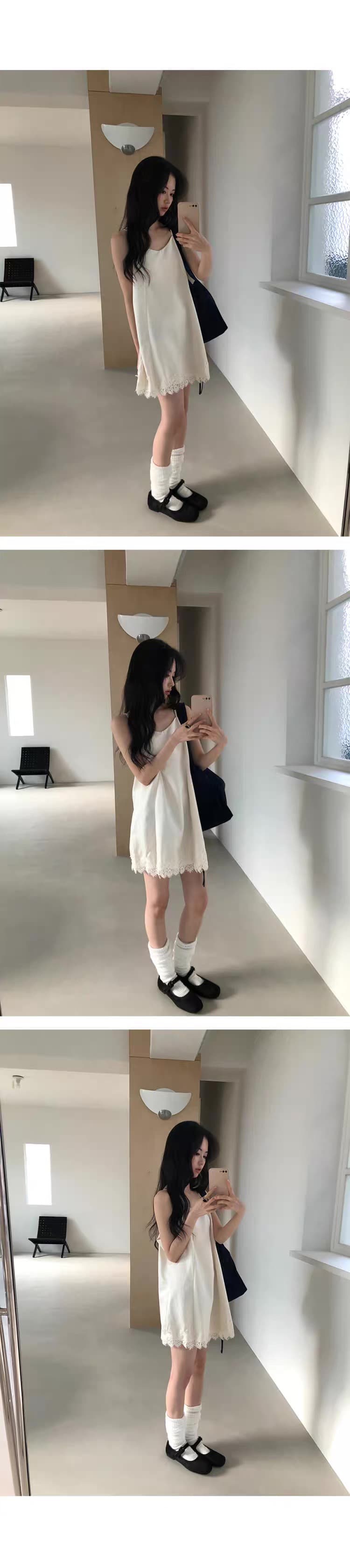 있음 선적 레이스 레이스 패치워크 슬립 드레스 랩스커트팬츠 스택 착용 다용도 중 섹션 드레스 상세 이미지 4