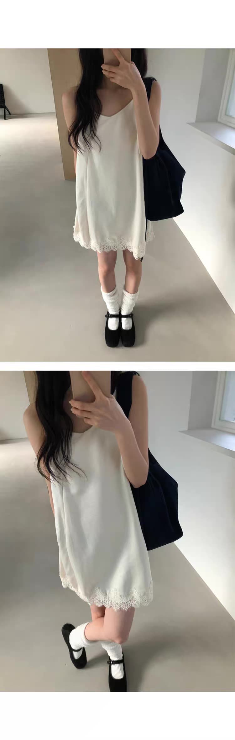 있음 선적 레이스 레이스 패치워크 슬립 드레스 랩스커트팬츠 스택 착용 다용도 중 섹션 드레스 상세 이미지 6