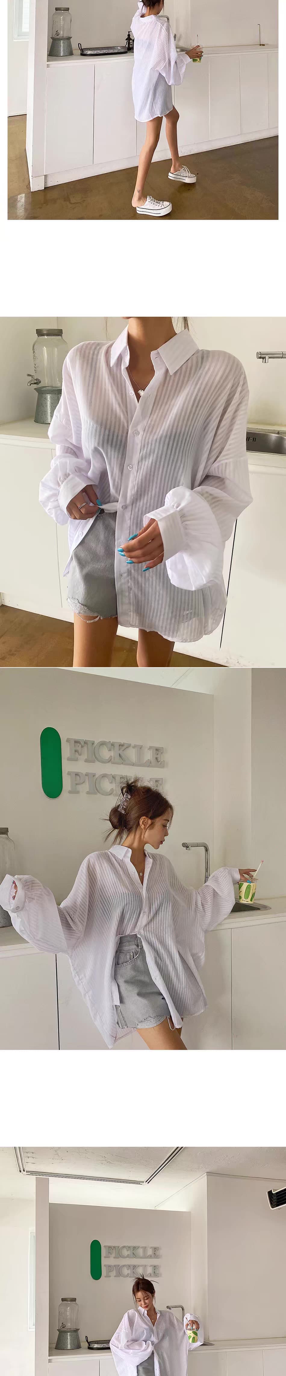 있음 창고 미니멀리즘 수직 곡물 얇고 가벼운 시스루 루즈핏 긴팔 자외선 차단 셔츠 상세 이미지 7