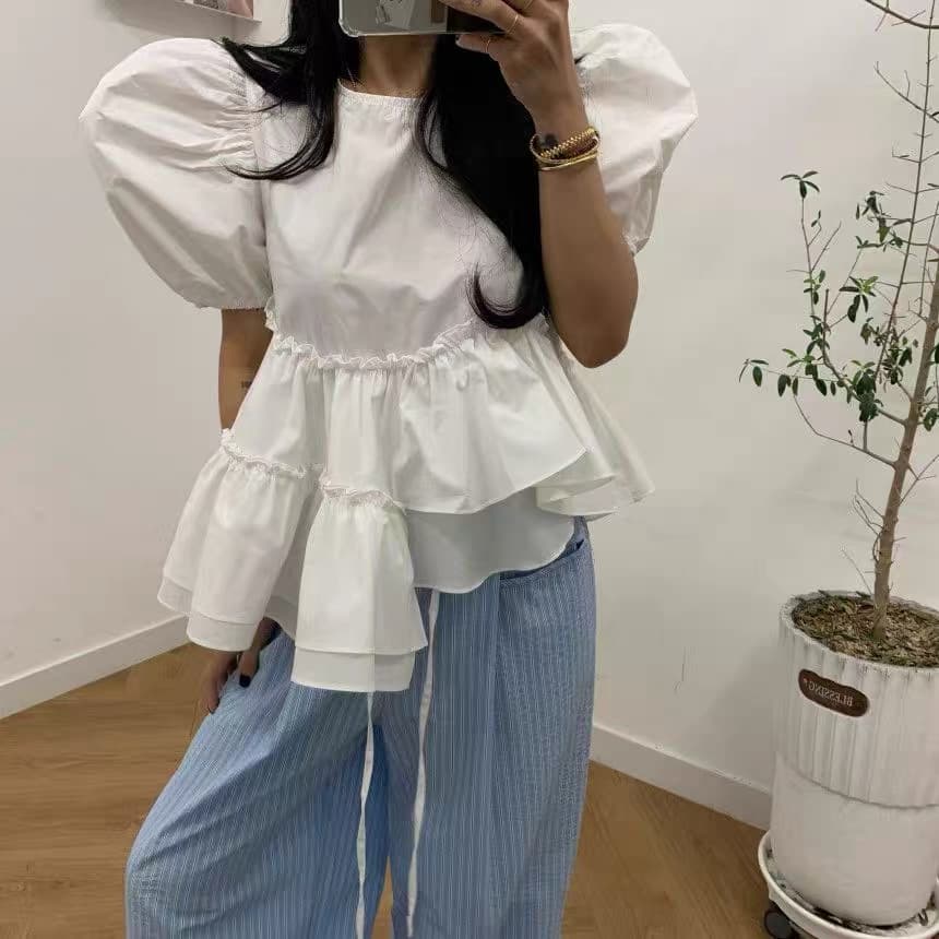 있음 창고 봄 여름 부드러운 다용도 불규칙 프릴 셔츠 이미지 4