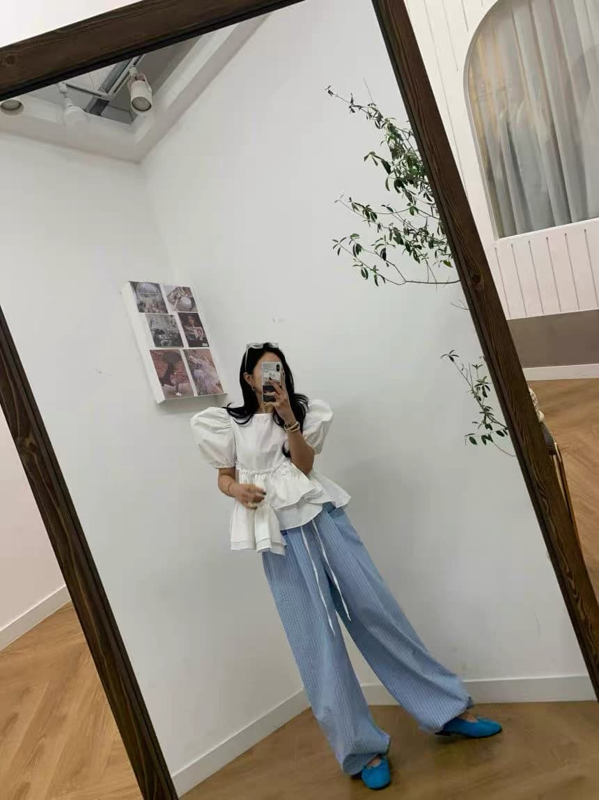 있음 창고 봄 여름 부드러운 다용도 불규칙 프릴 셔츠 상세 이미지 15