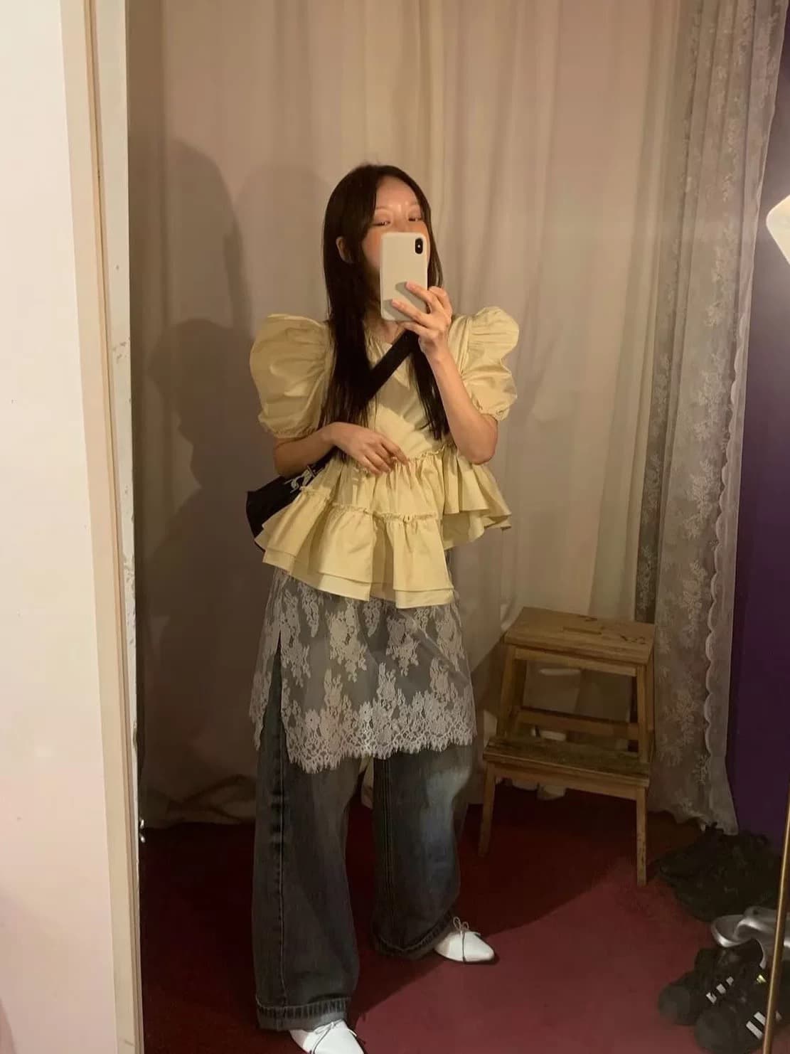 있음 창고 봄 여름 부드러운 다용도 불규칙 프릴 셔츠 상세 이미지 24