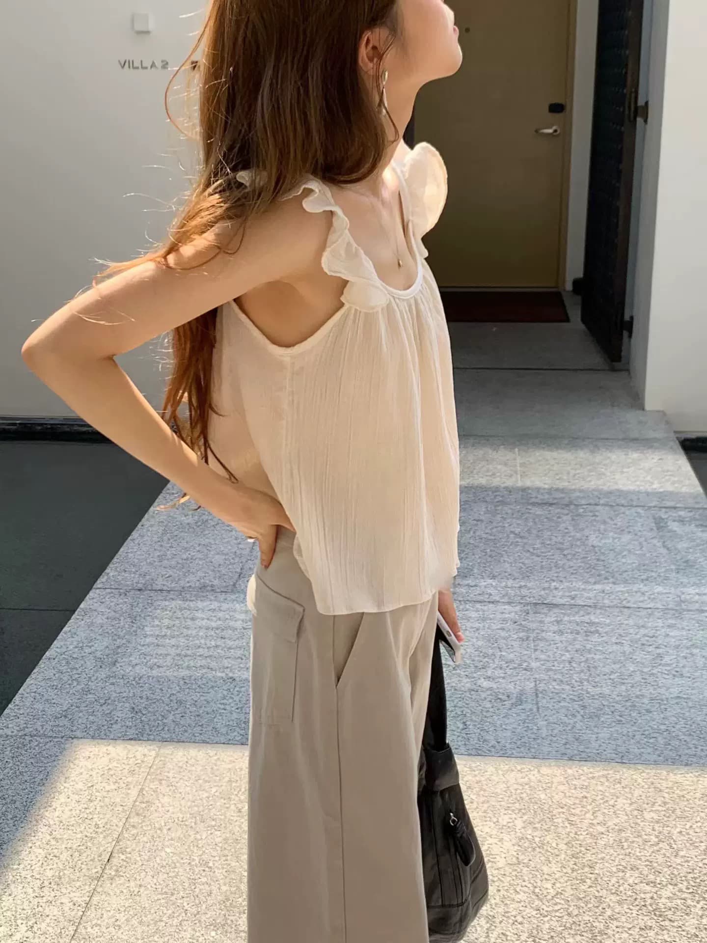 한 부서 단색 다용도 연령 감소 레이스 캐미솔 맨위 여성 상세 이미지 4