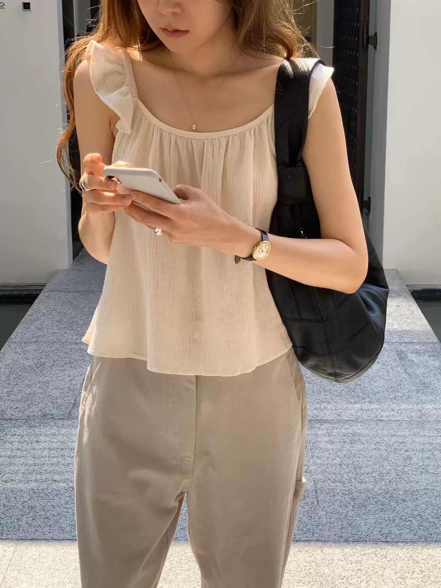 한 부서 단색 다용도 연령 감소 레이스 캐미솔 맨위 여성 상세 이미지 7