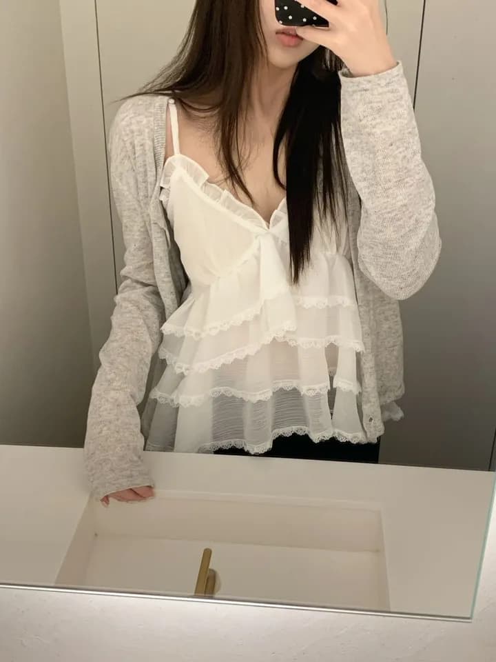 있음 창고 프랑스식 레이스 연꽃 잎 캐미솔 상세 이미지 4