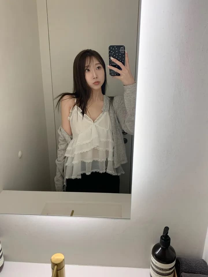 있음 창고 프랑스식 레이스 연꽃 잎 캐미솔 상세 이미지 5