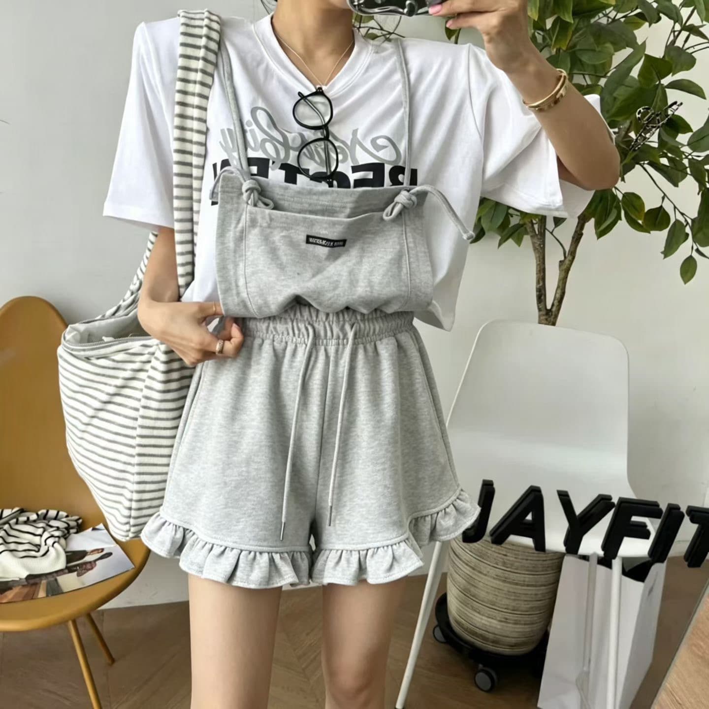 한국 chic 막대기 표준 주머니 펌프 로프 허리밴드 슬립 올인원 바지 여름 새로운 미니멀리즘 다용도 캐주얼 쇼트 스타일