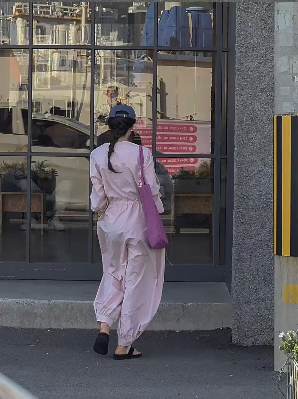 있음 창고 한국 동대문 펌프 로프 하이웨이스트 루즈핏 수 있습니다. 볼륨 측면 길이 소매 넓은 다리 점프 슈트 상세 이미지 5