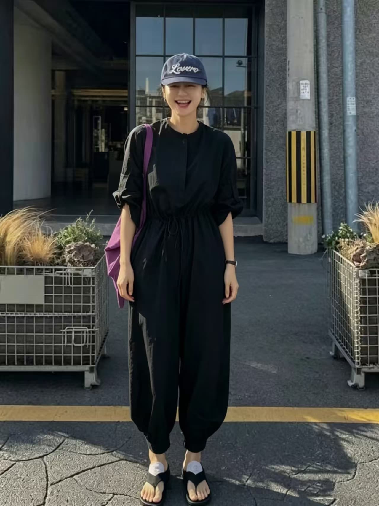 있음 창고 한국 동대문 펌프 로프 하이웨이스트 루즈핏 수 있습니다. 볼륨 측면 길이 소매 넓은 다리 점프 슈트 상세 이미지 7