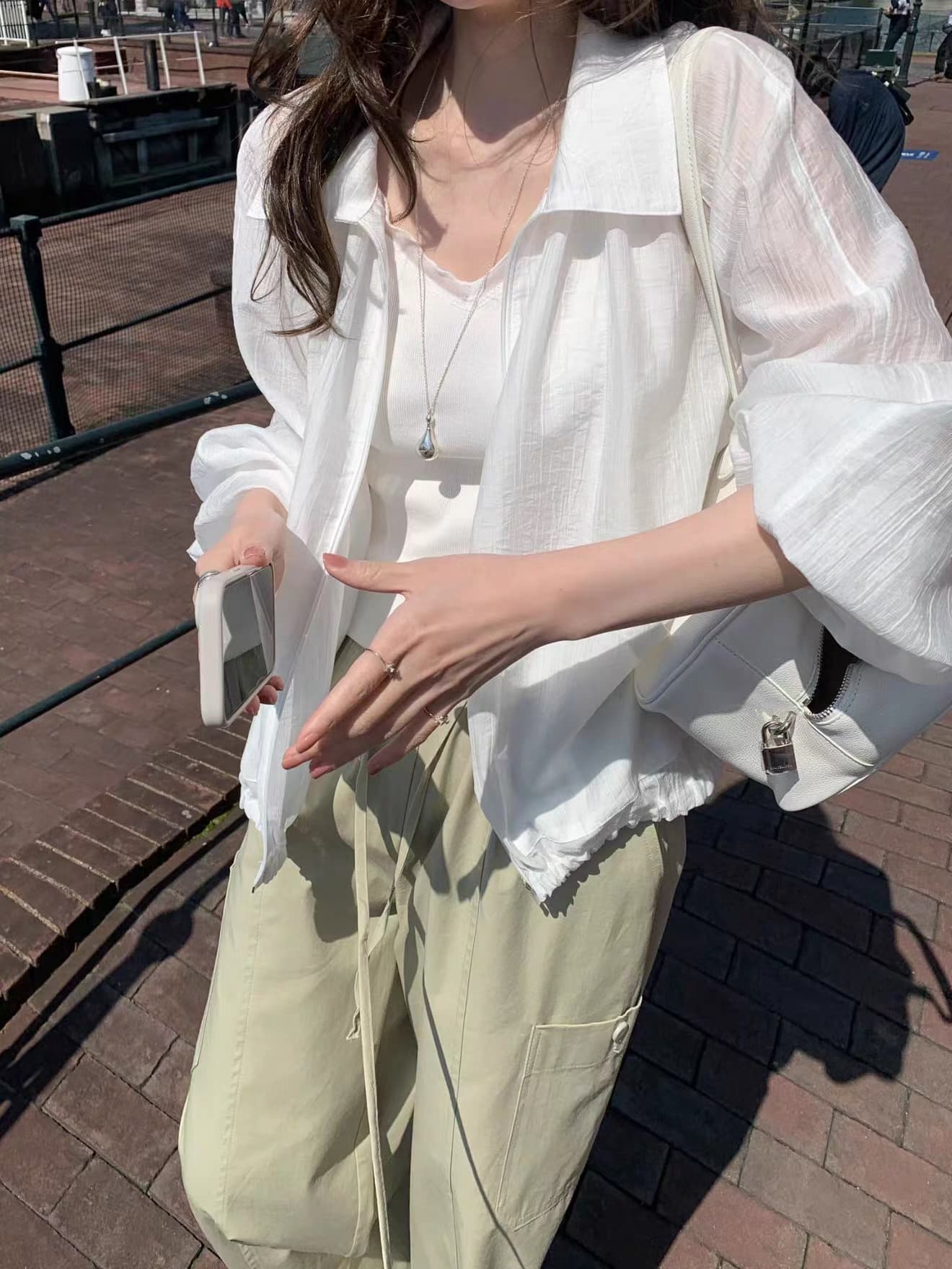 있음 창고 한국 동대문 얇은 스타일 지퍼 폴로 칼라 긴팔 자외선 차단 셔츠 재킷 재킷 상세 이미지 19