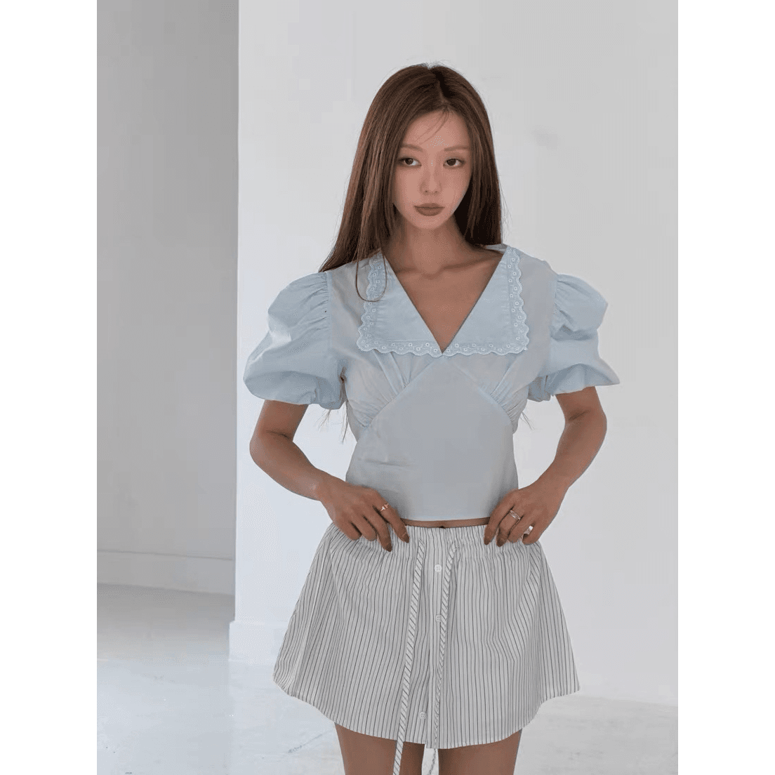 있음 창고 연령 감소 스트라이프 레이스업 짧은 바지 여성 여름 이미지 5