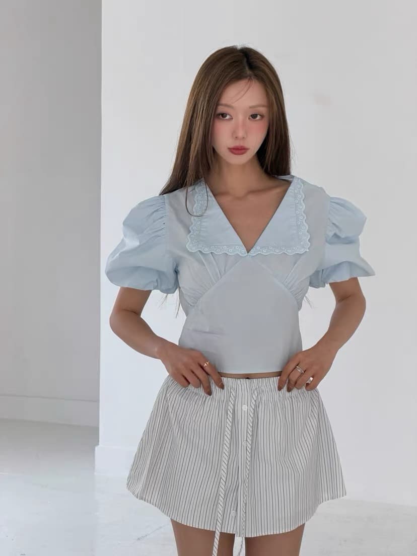 있음 창고 연령 감소 스트라이프 레이스업 짧은 바지 여성 여름 상세 이미지 4