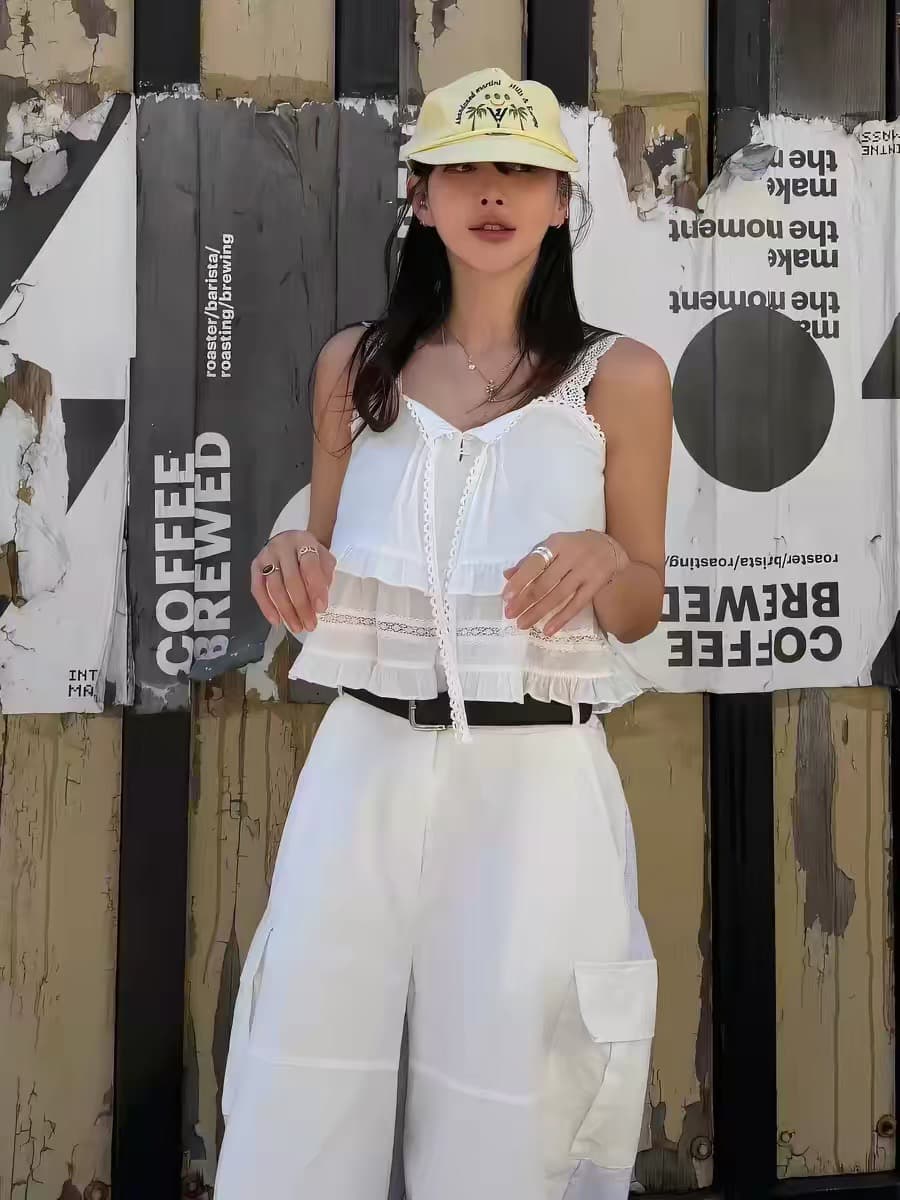 있음 창고 한국 동대문 여름 달콤함 귀여운 레이스 레이스 캐미솔 이미지 4