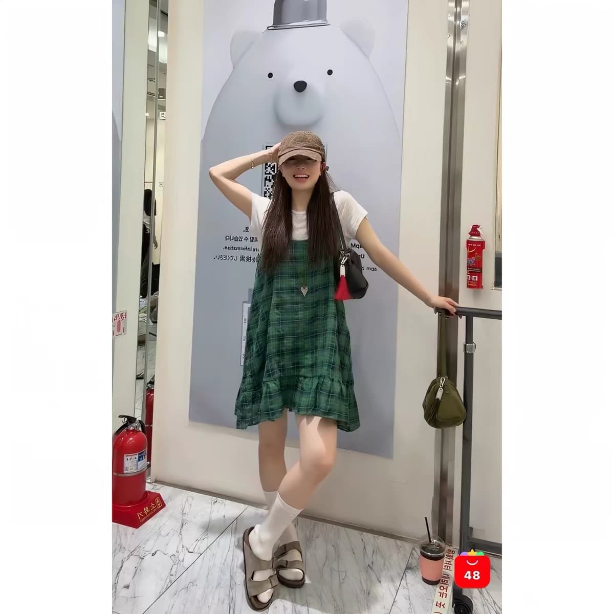 있음 창고 스택 착용 느슨함 센스 배색 체크무늬 슬립 드레스 이미지 4