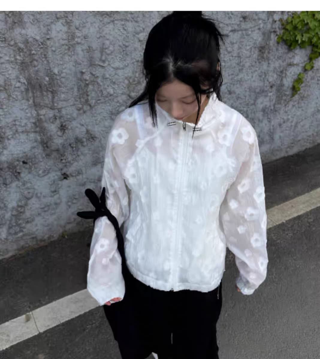 있음 창고 꽃 어둠 곡물 레트로 귀여운 프린트 후드 얇은 스타일 자외선 차단 다용도 나일론 재킷 상세 이미지 5
