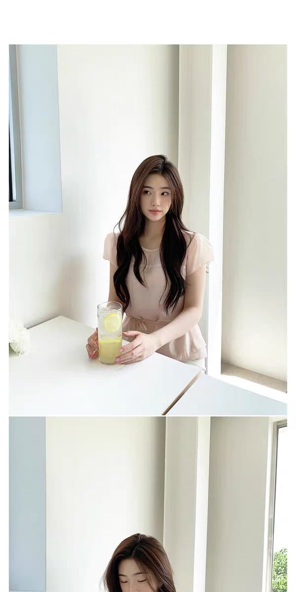 있음 창고 부드러운 한 바람 프릴 펌프 로프 반팔 티셔츠 여성 여름 얇은 셔츠 상세 이미지 14