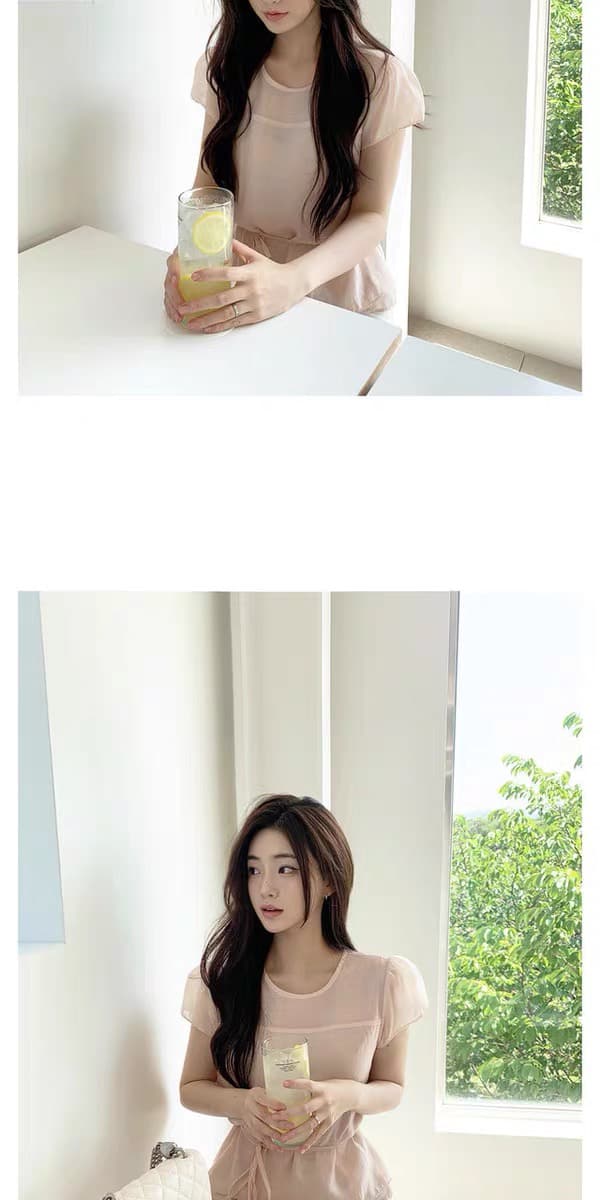 있음 창고 부드러운 한 바람 프릴 펌프 로프 반팔 티셔츠 여성 여름 얇은 셔츠 상세 이미지 15