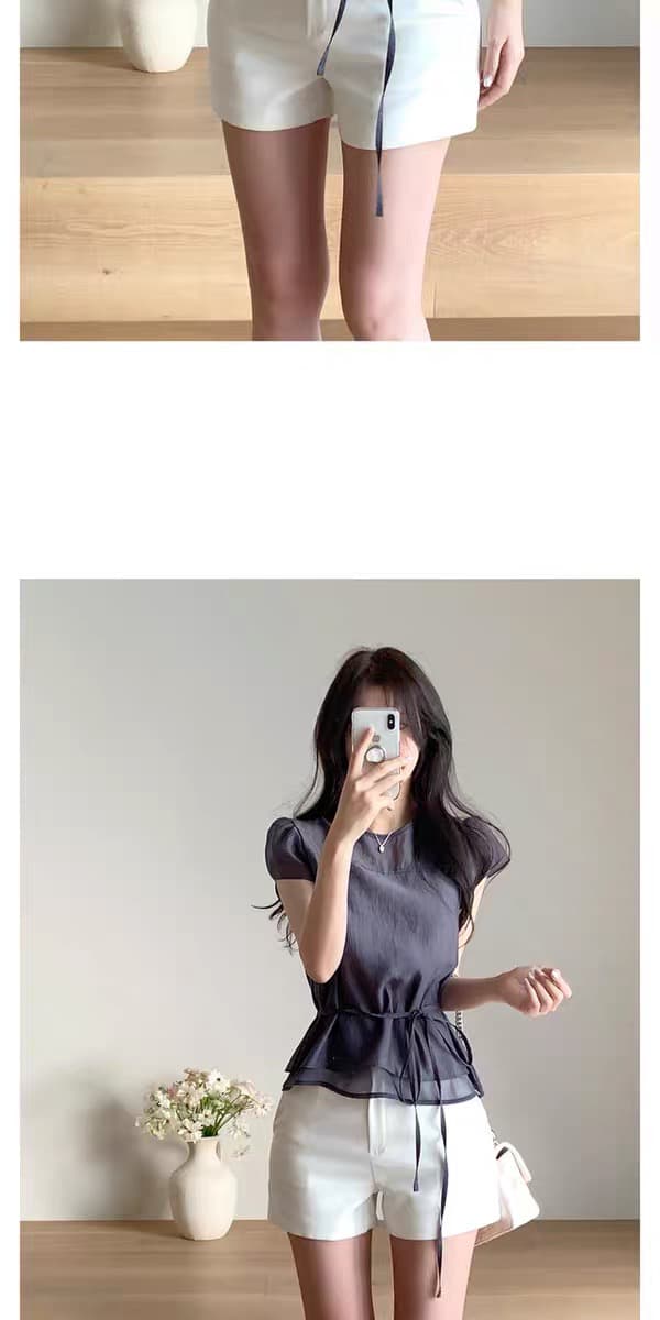 있음 창고 부드러운 한 바람 프릴 펌프 로프 반팔 티셔츠 여성 여름 얇은 셔츠 상세 이미지 30