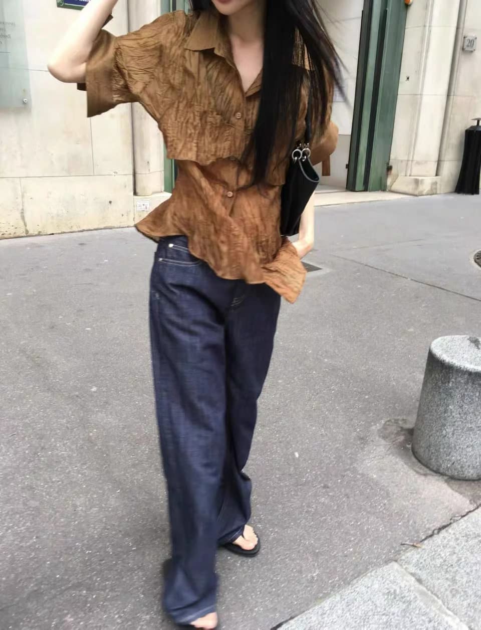 있음 창고 두 조각 여름 새로운 주름 폴로 칼라 반팔 셔츠 상세 이미지 10