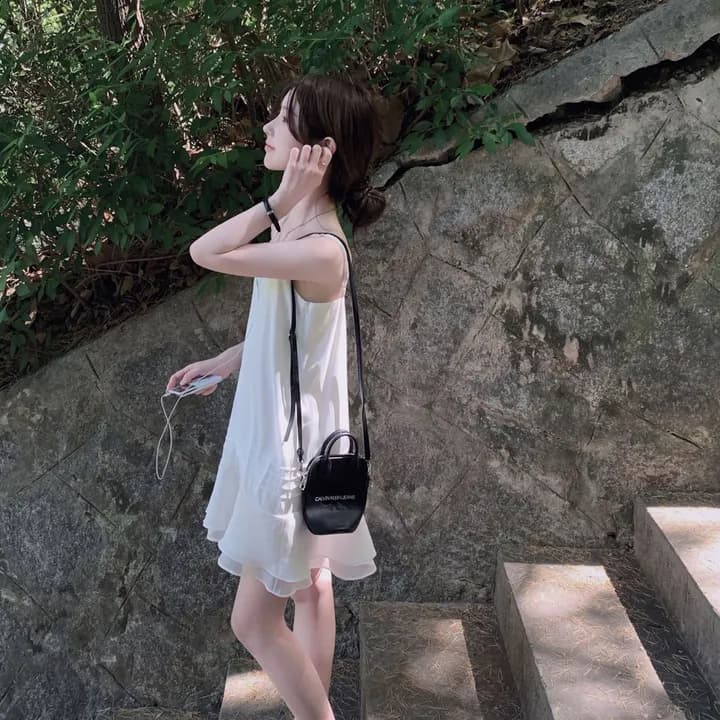 있음 창고 질감 센스 얇은 하늘을 통해 실크 Pleat 계곡 슬립 거즈 스커트 여성 상세 이미지 2