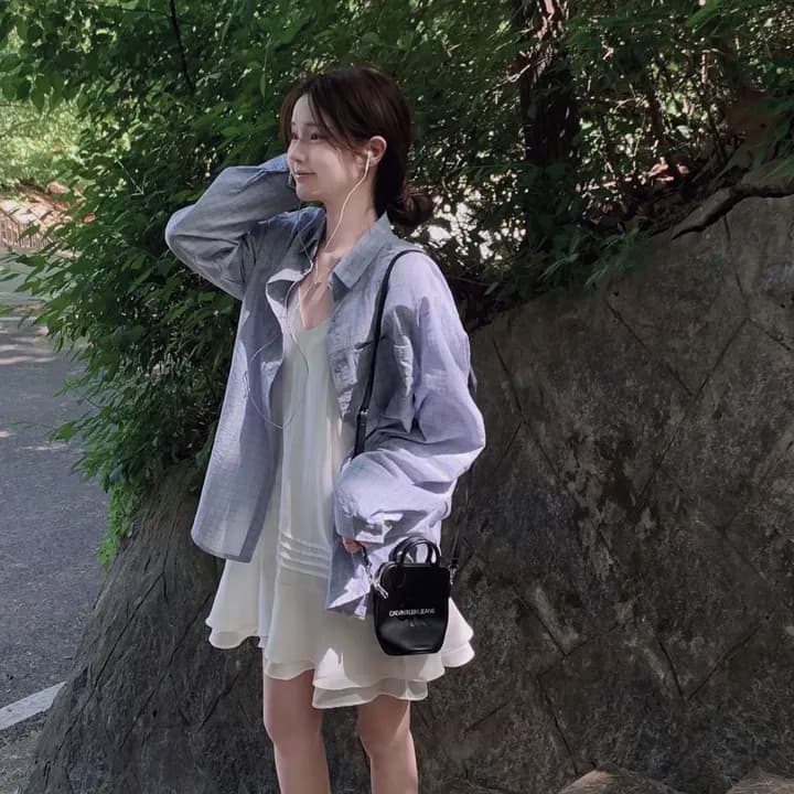 있음 창고 질감 센스 얇은 하늘을 통해 실크 Pleat 계곡 슬립 거즈 스커트 여성 상세 이미지 3