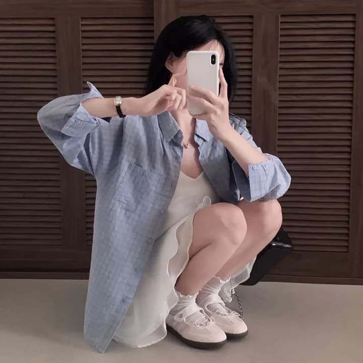 있음 창고 질감 센스 얇은 하늘을 통해 실크 Pleat 계곡 슬립 거즈 스커트 여성 상세 이미지 6