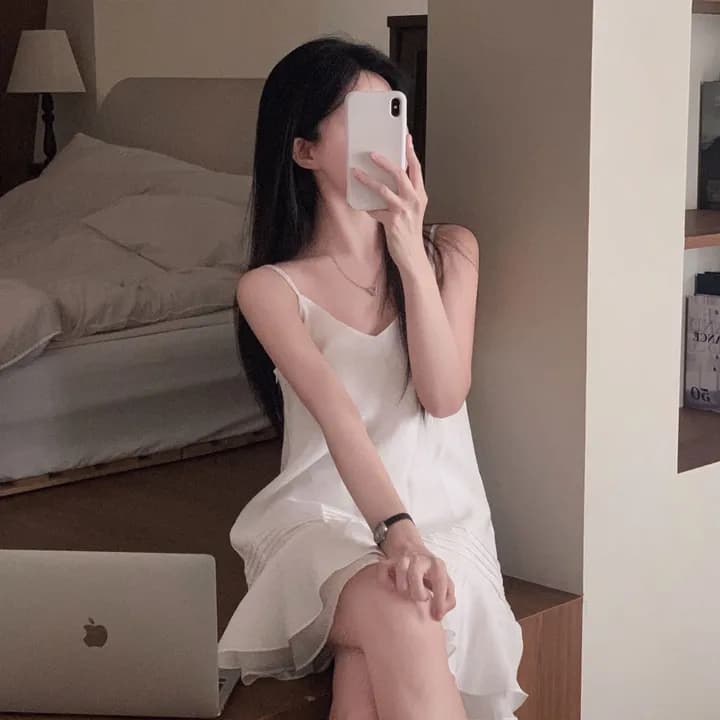 있음 창고 질감 센스 얇은 하늘을 통해 실크 Pleat 계곡 슬립 거즈 스커트 여성 상세 이미지 8