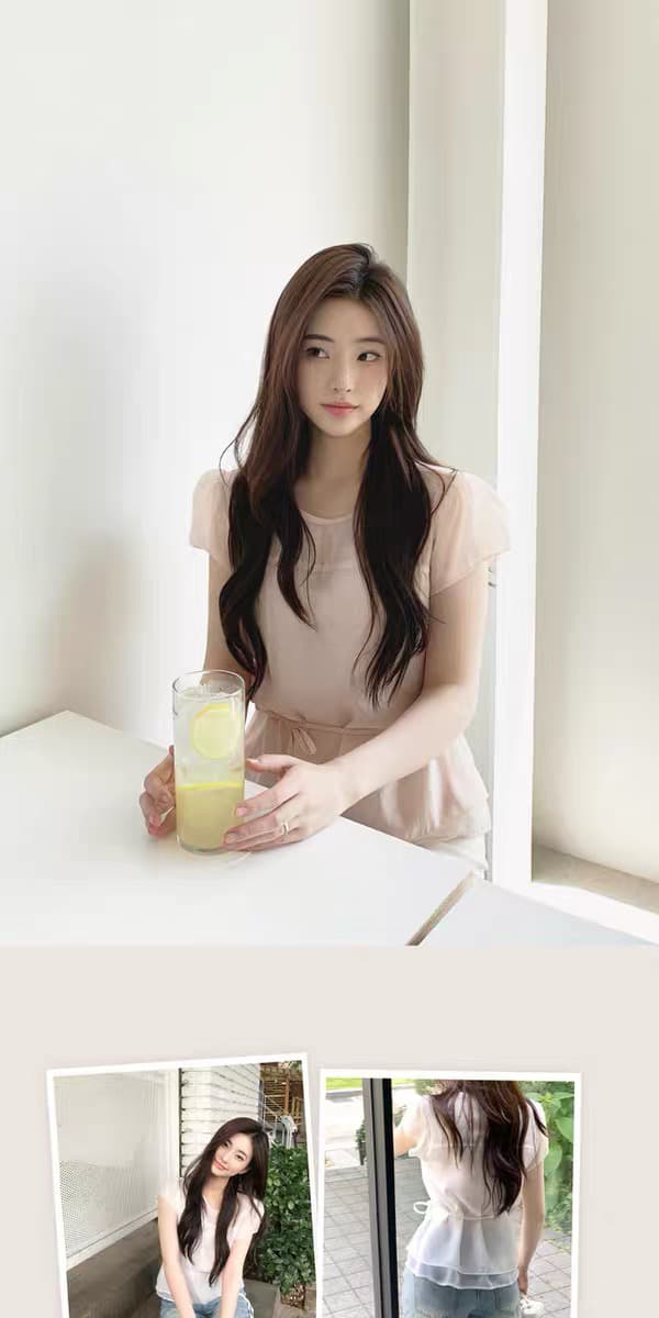 있음 창고 부드러운 바람 단색 스트랩 반팔 셔츠 상세 이미지 3
