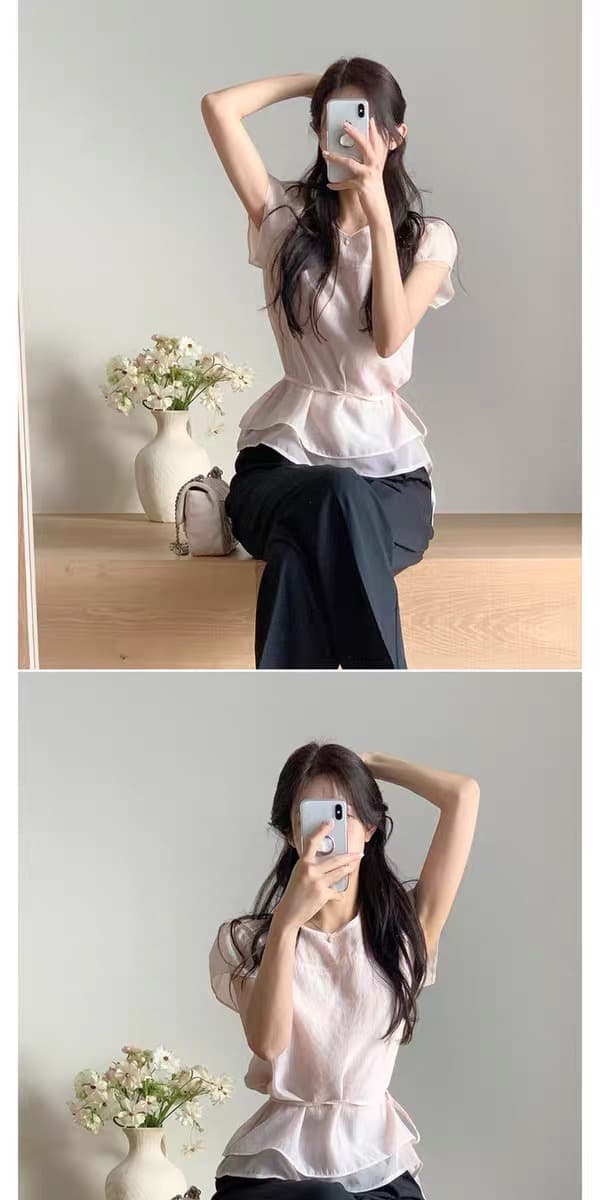 있음 창고 부드러운 바람 단색 스트랩 반팔 셔츠 상세 이미지 27