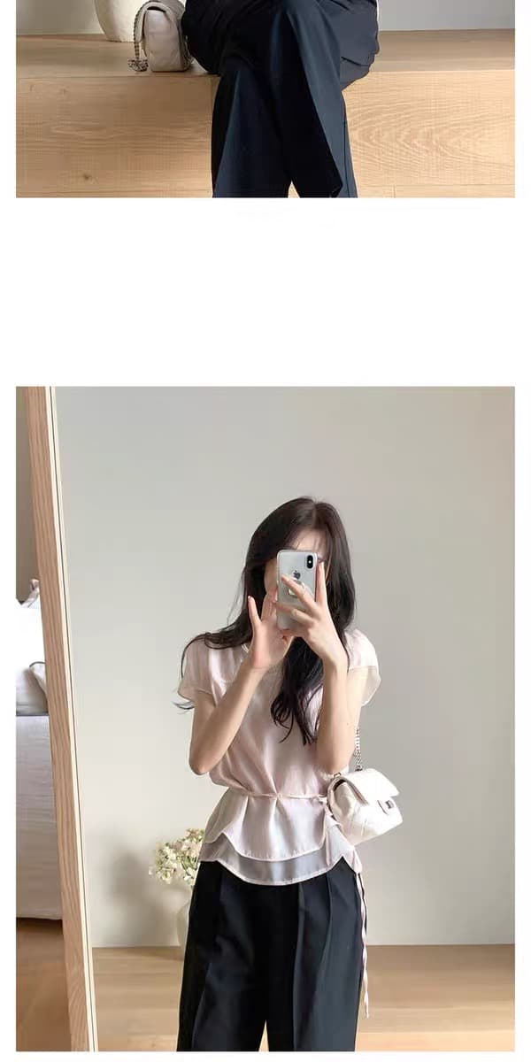 있음 창고 부드러운 바람 단색 스트랩 반팔 셔츠 상세 이미지 28