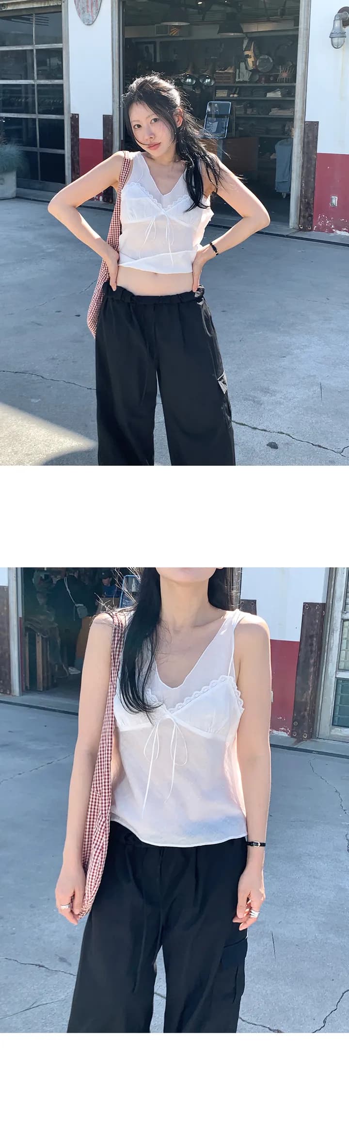 있음 창고 페이크 레이어드 레이스 측면 슬립 스택 착용 조끼 26 초여름 새로운 여성 상세 이미지 4
