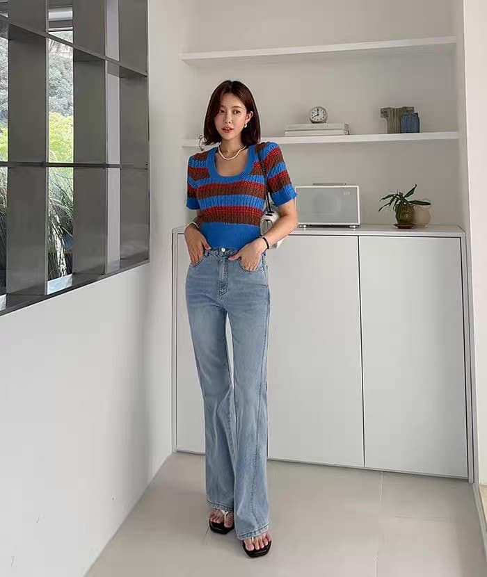 있음 창고 배색 스트라이프 광장 칼라 니트 스웨터 26 여름 새로운 이미지 3
