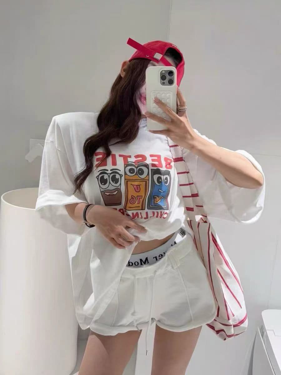 있음 창고 잘 생긴 알파벳 패치워크 허리 펌프 로프 한 마디 슬림해 보이는 다용도 반바지 핫 바지 상세 이미지 2