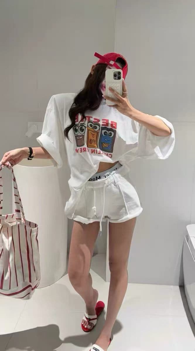 있음 창고 잘 생긴 알파벳 패치워크 허리 펌프 로프 한 마디 슬림해 보이는 다용도 반바지 핫 바지 상세 이미지 3