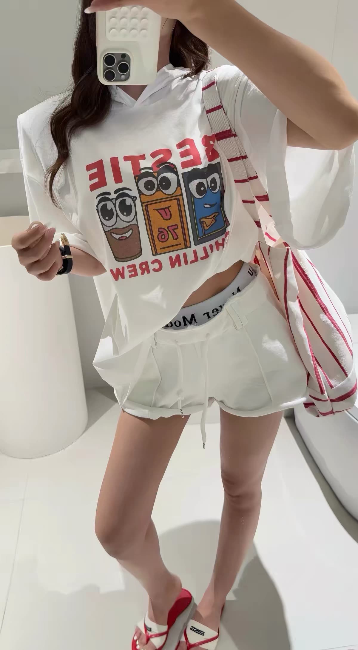 있음 창고 잘 생긴 알파벳 패치워크 허리 펌프 로프 한 마디 슬림해 보이는 다용도 반바지 핫 바지 상세 이미지 4