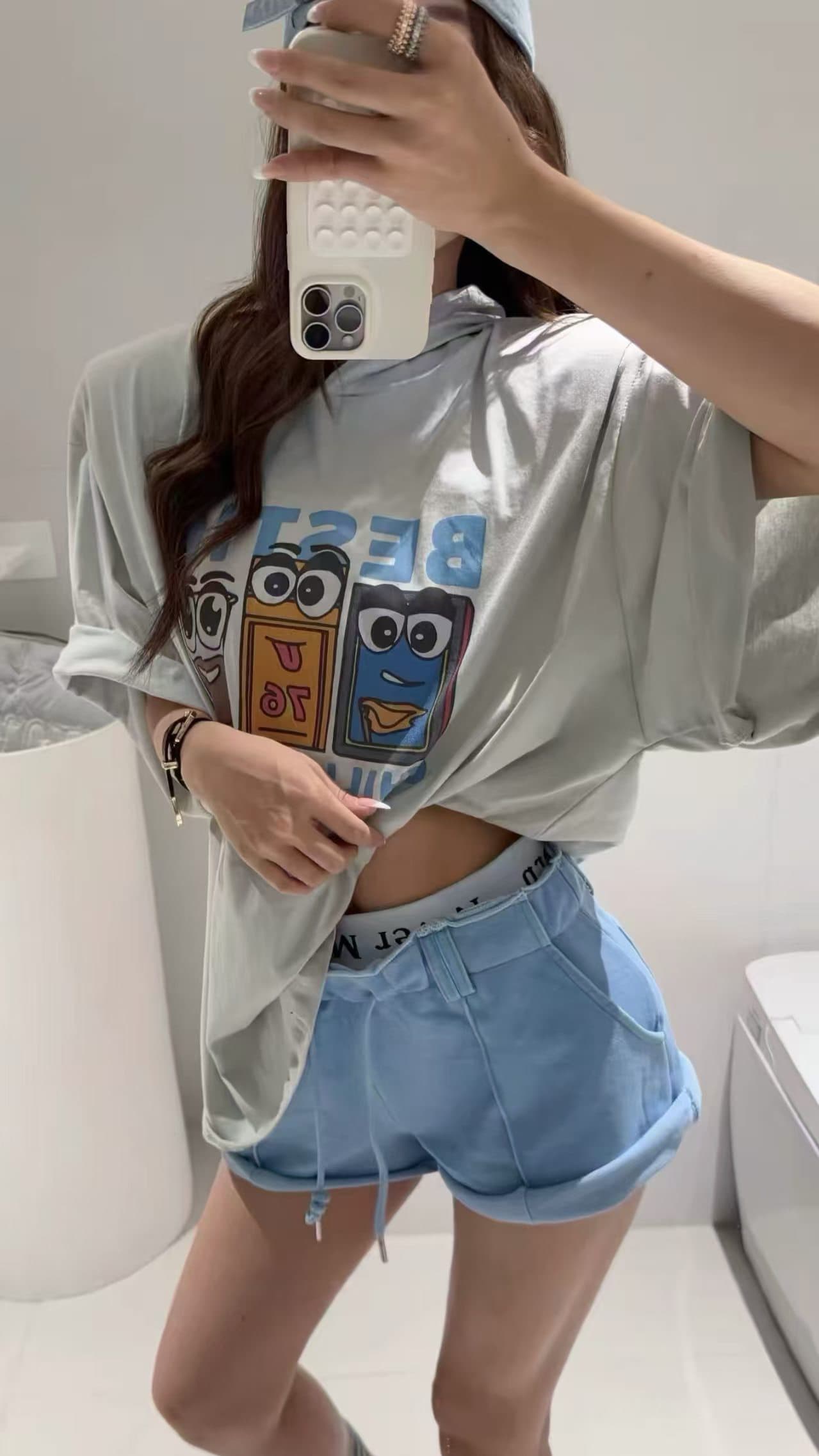 있음 창고 잘 생긴 알파벳 패치워크 허리 펌프 로프 한 마디 슬림해 보이는 다용도 반바지 핫 바지 상세 이미지 8