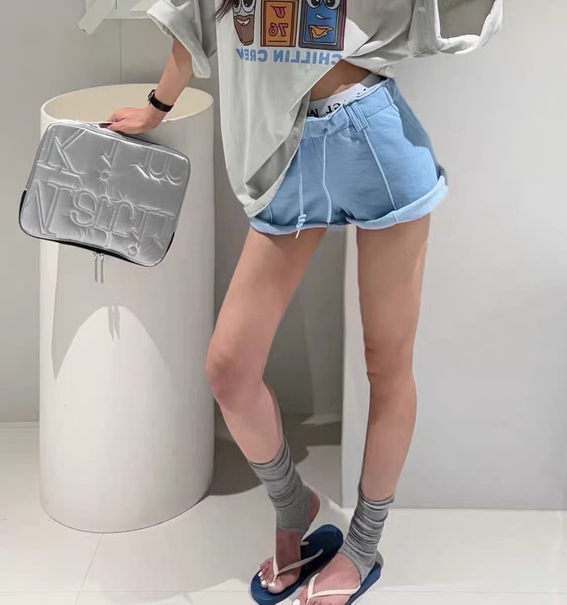 있음 창고 잘 생긴 알파벳 패치워크 허리 펌프 로프 한 마디 슬림해 보이는 다용도 반바지 핫 바지 상세 이미지 10