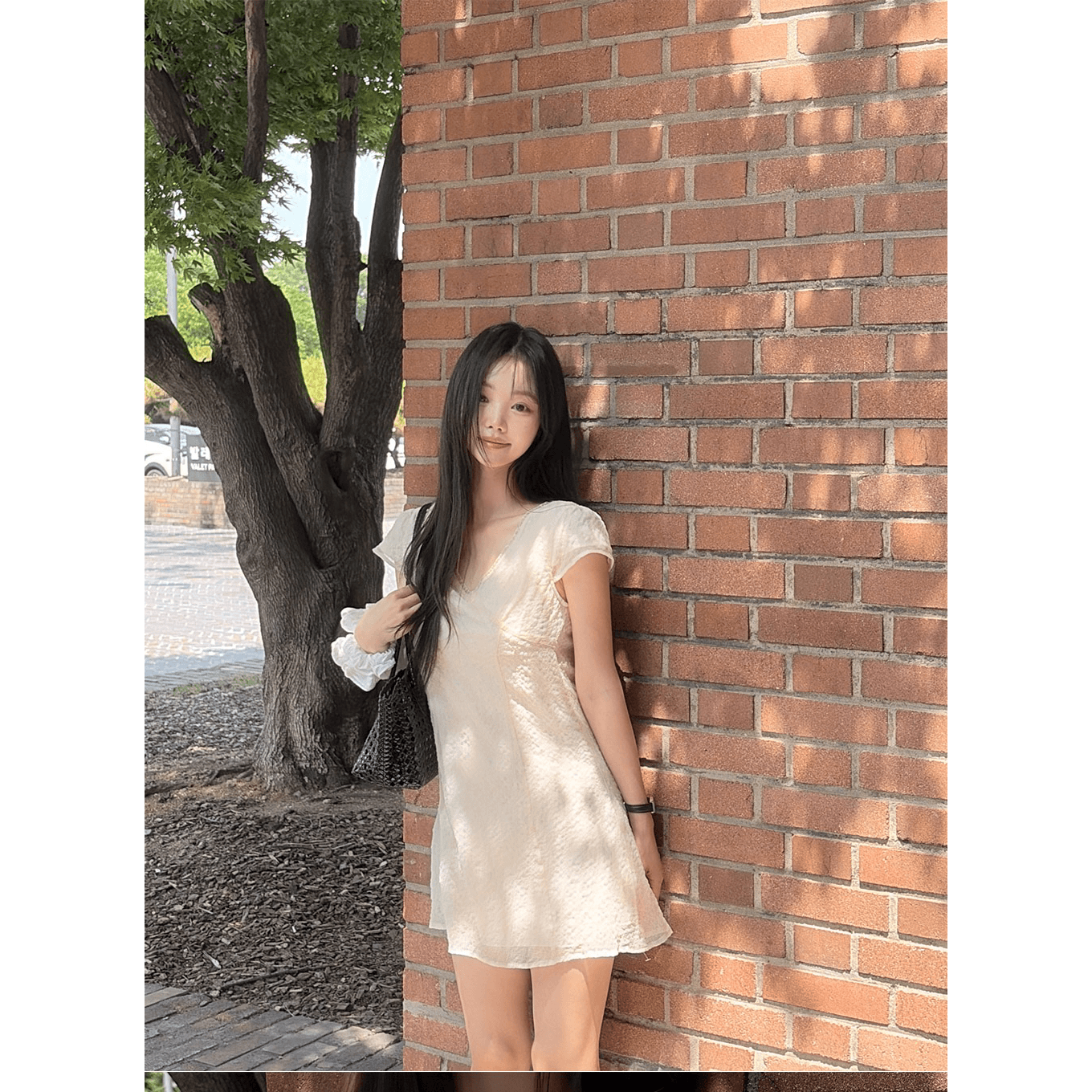 있음 창고 새로운 2026 허리 수축 슬림해 보이는 레이스 레이스 V넥 드레스 치마 이미지 5