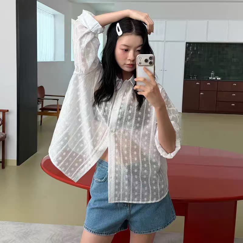 있음 창고 동대문 품격 세련된 자수 작은 꽃 얇은 스타일 셔츠 한 부서 여성 의류 26 이미지 2