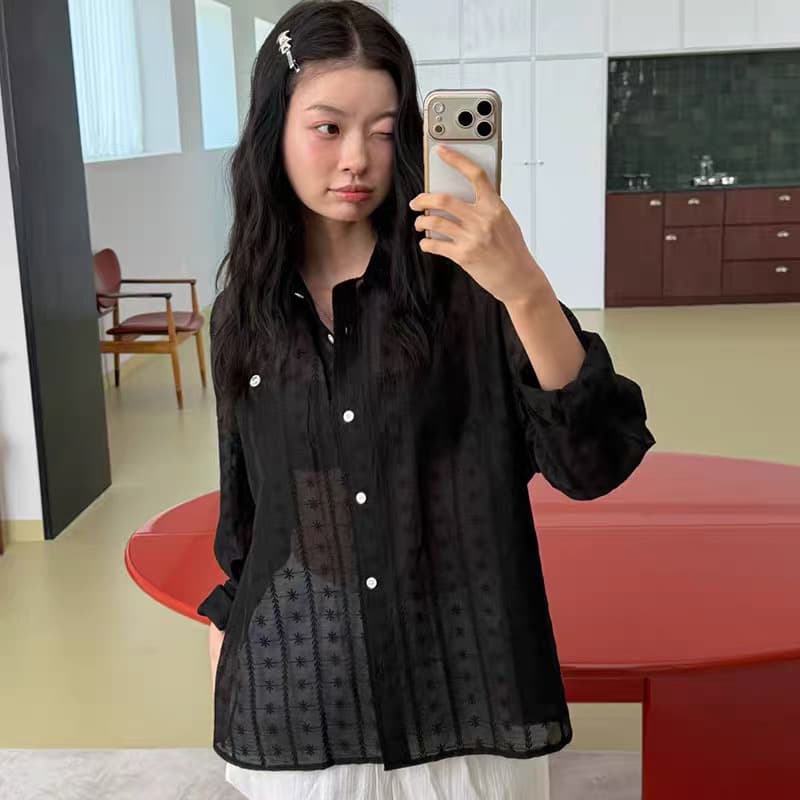 있음 창고 동대문 품격 세련된 자수 작은 꽃 얇은 스타일 셔츠 한 부서 여성 의류 26 이미지 3