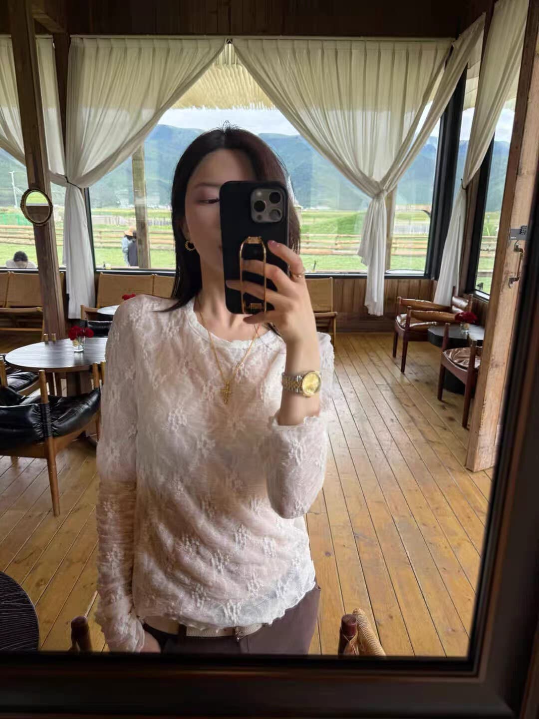 있음 창고 한국 꽃 긴팔 레이스 셔츠 여성 가을 겨울 기본 셔츠 작은 셔츠 상세 이미지 7