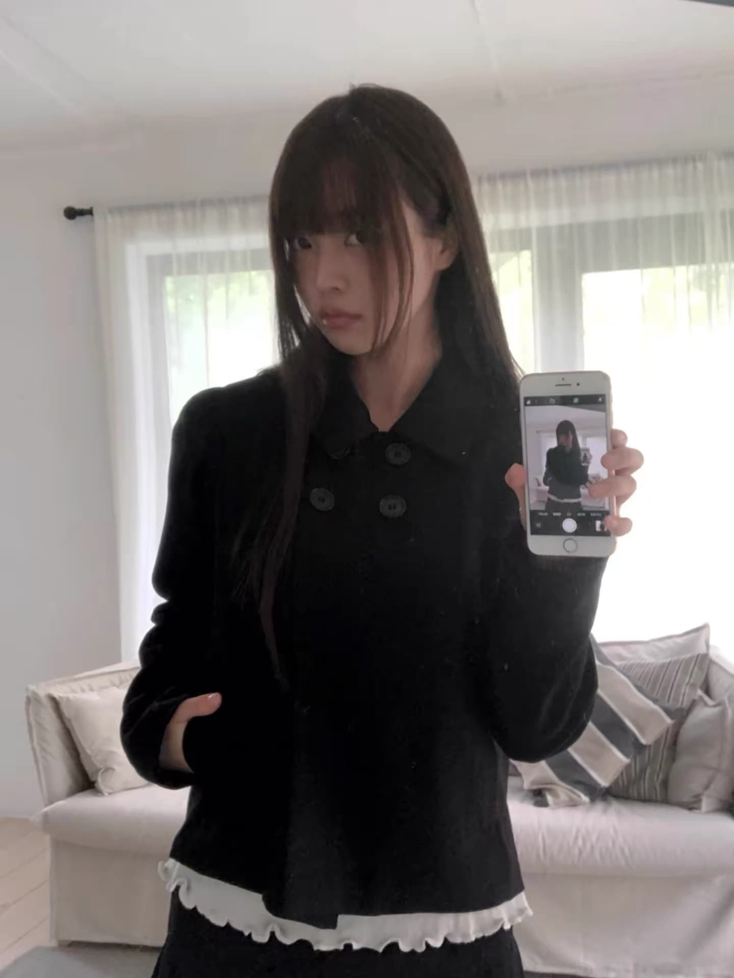 있음 창고 레트로 디자인 네 이중 버튼 폴로 칼라 긴팔 재킷 재킷 맨위 상세 이미지 3