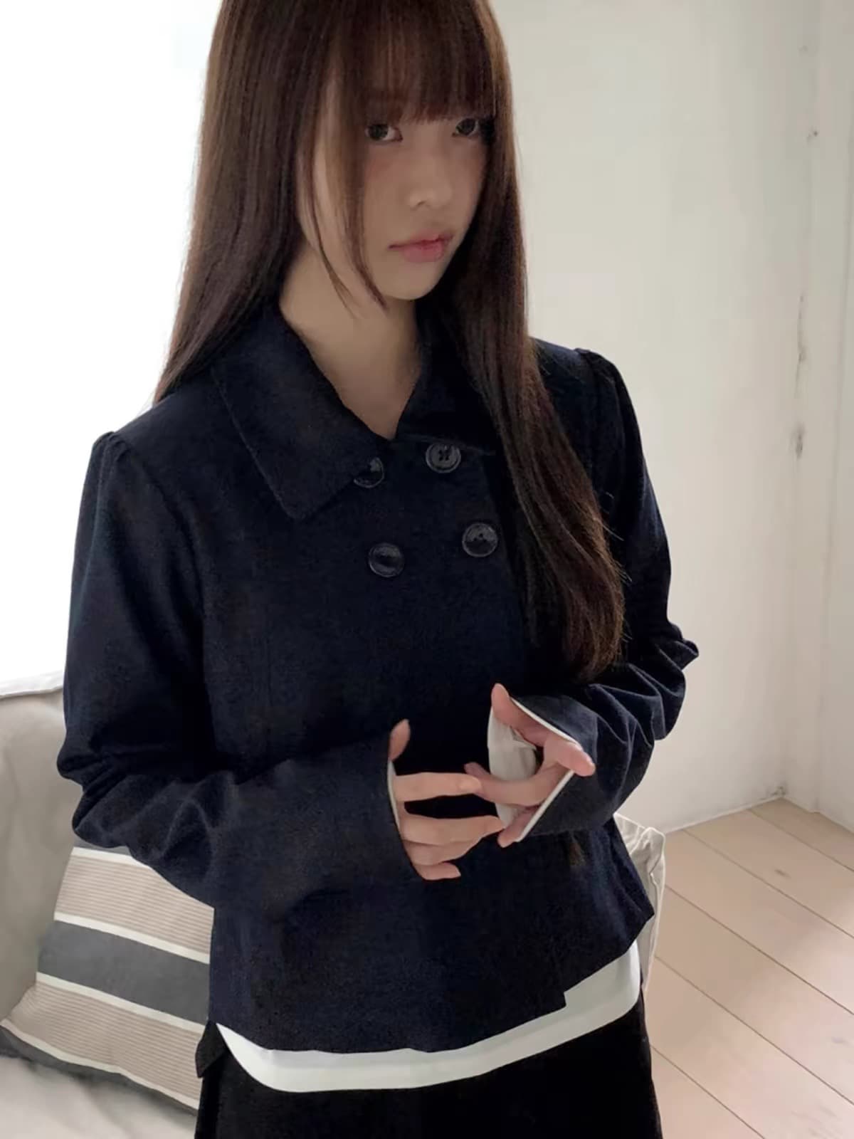 있음 창고 레트로 디자인 네 이중 버튼 폴로 칼라 긴팔 재킷 재킷 맨위 상세 이미지 4