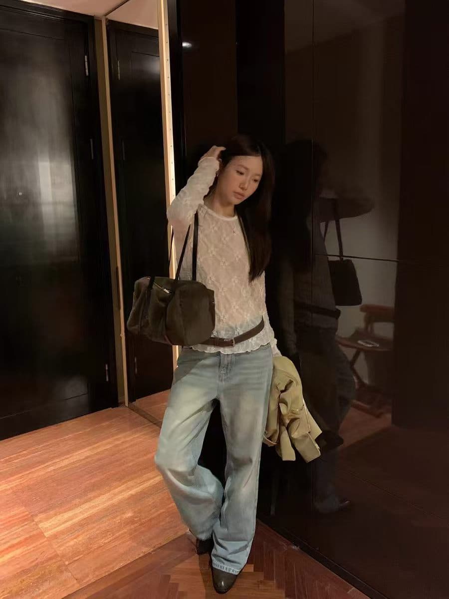 있음 창고 2026 이른 가을 새로운 프랑스식 레이스 몸매 가꾸기 긴팔 티셔츠 여성 기본 셔츠 상세 이미지 8