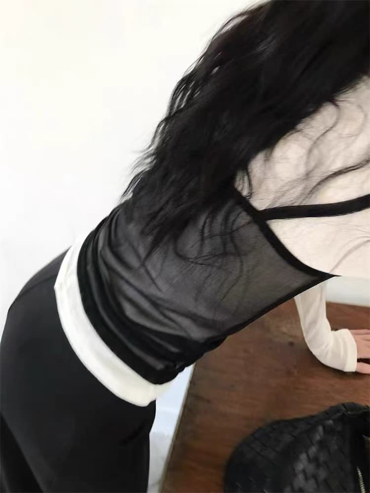 있음 창고 한국 동대문 이른 가을 새로운 망사 조끼 티셔츠 긴팔 인사이드 가져 가라. 투피스 슈트 상세 이미지 3