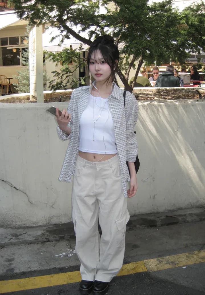 있음 창고 한국 chic 소녀 센스 싱글 줄 버튼 격자 무늬 셔츠 상세 이미지 2