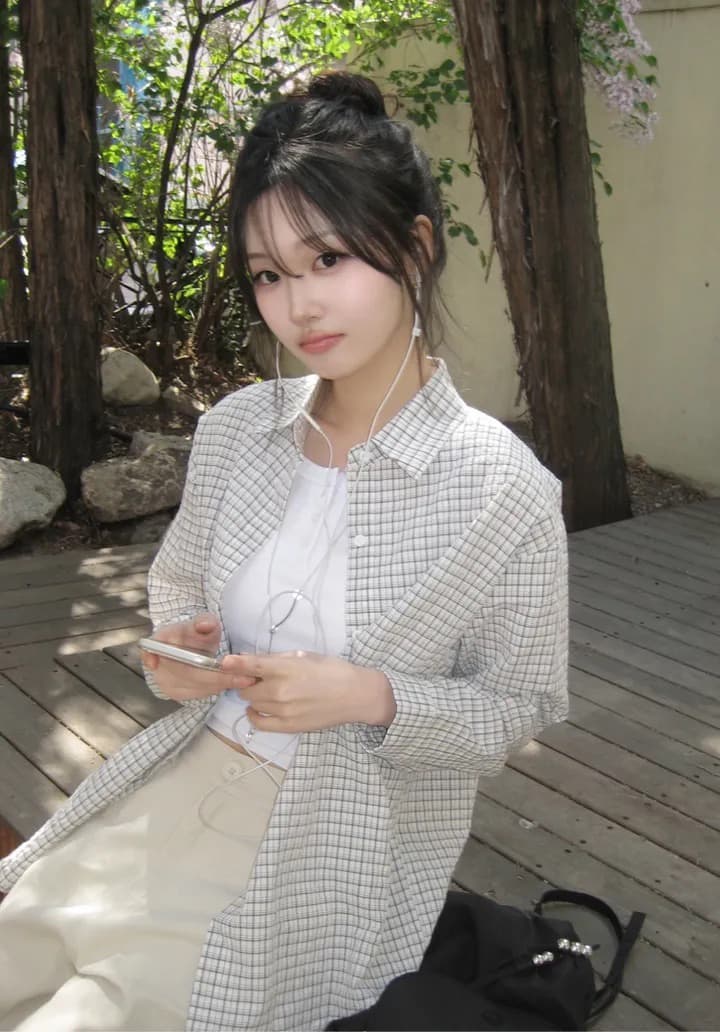있음 창고 한국 chic 소녀 센스 싱글 줄 버튼 격자 무늬 셔츠 상세 이미지 4